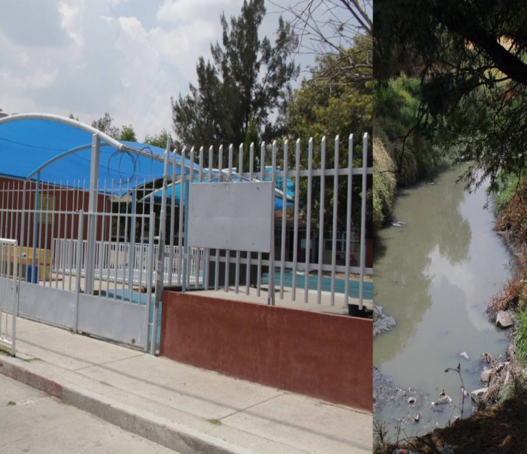 Con el río contaminado a un lado de su escuela no pueden estudiar los niños