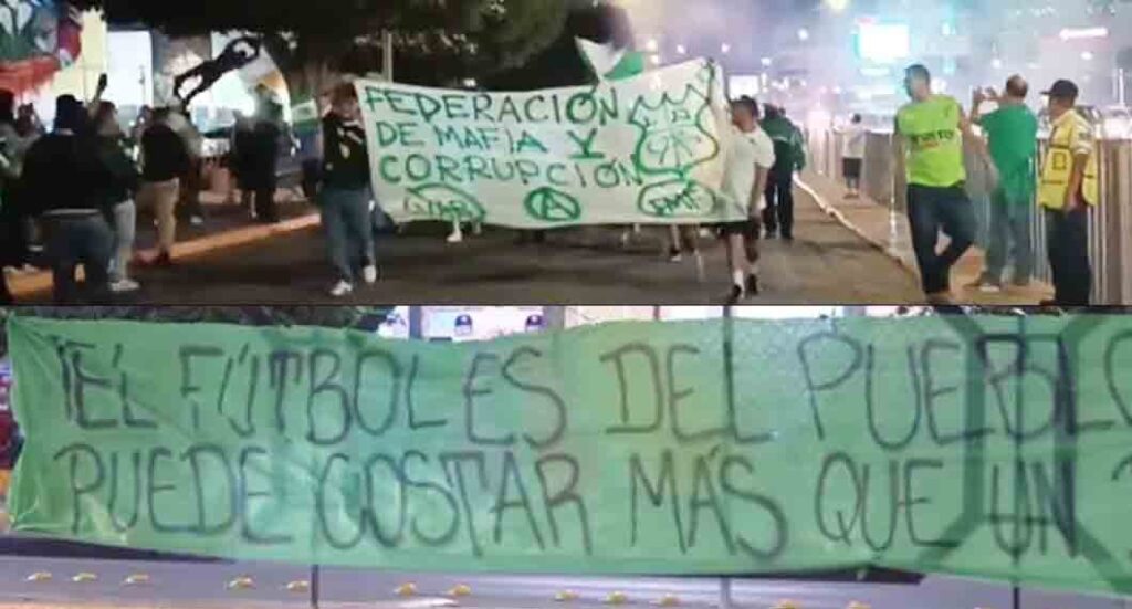 Aficionados del club esmeralda, protestan contra la directiva y la FMF