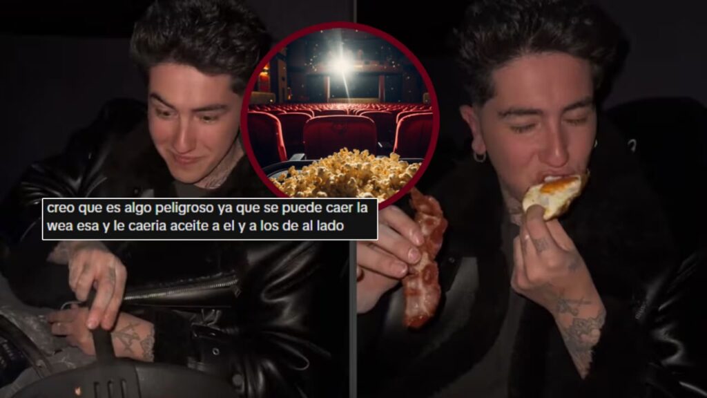 Cocinar huevos con tocino en una sala de cine, fácil para un tiktoker