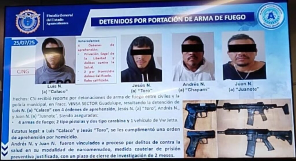 Identifican a los cuatro sicarios del CJNG detenidos tras una balacera en Villas de Nuestra Señora de la Asunción