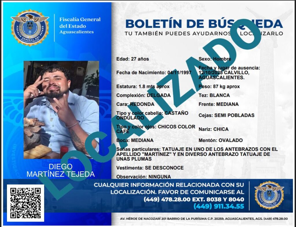 Localizan con vida a dos de los tres jóvenes desaparecidos en Calvillo